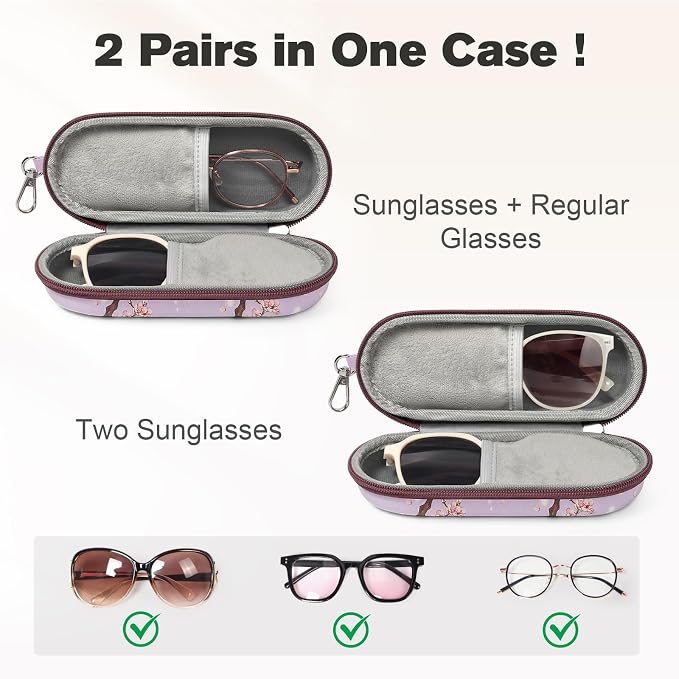 Double Eyeglasses Case, Dual Glasses Sunglasses Organizer with Zipper Closure, Eyewear Storage Box for Men Women Travel