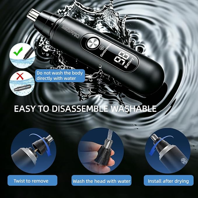 2 in 1 Nose Hair Trimmer for Men, Ultra Quiet 2-Speed Manscaped Nose Trimmer, IPX6 Waterproof Eyebrow Facial Hair Trimmer, Professional Dual-Edge Blades, LCD Display & Type-C Fast Charging (black01)
