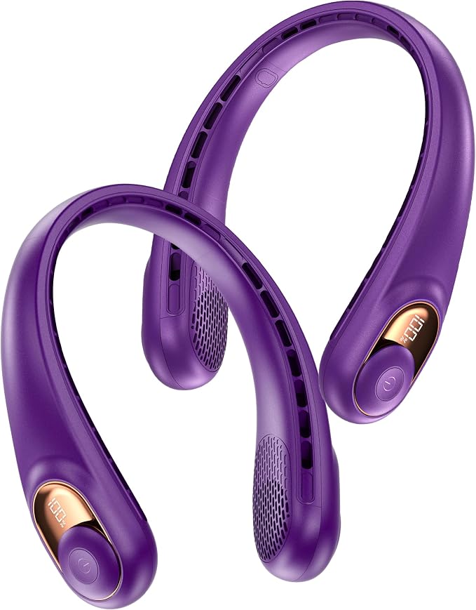 KIDEE Portable Neck Fan, 4000mAh Rechargeable, 360° Airflow, Hands Free Bladeless Wearable Fan, 2 Pack, Purple