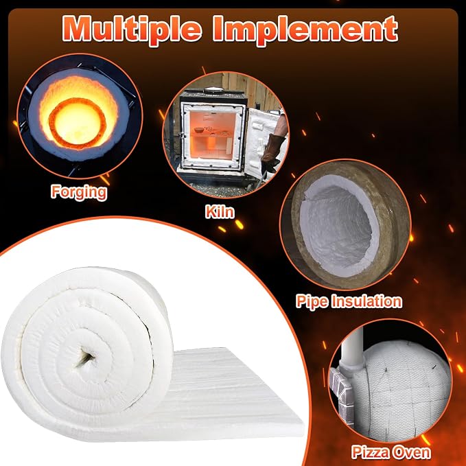 Ceramic Fiber Blanket, Fireproof Insulation Baffle, Rated to 2400F, Size 60"x24", 1" Thick, High-Temperature Resistance for Pizza Oven Stoves, Kilns, Forges, Pipes Insulation