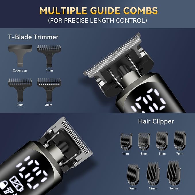 Hatteker 6-in-1 Men’s Grooming Kit, IPX6 Waterproof Electric Beard Trimmer, Cordless Hair Clipper for Beard, Nose, Ear & Body Grooming, Stainless Steel Blade with LED Display, Type-C Charging