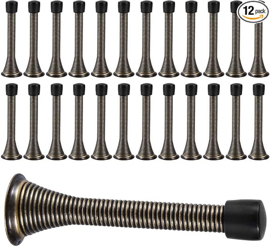 KISEER 24 Pack Spring Door Stops 3 1/4 Inch Flexible Heavy Duty Spring Door Stopper with RustProof Screw Rubber Bumper Tips (Oil Rubbed Bronze)
