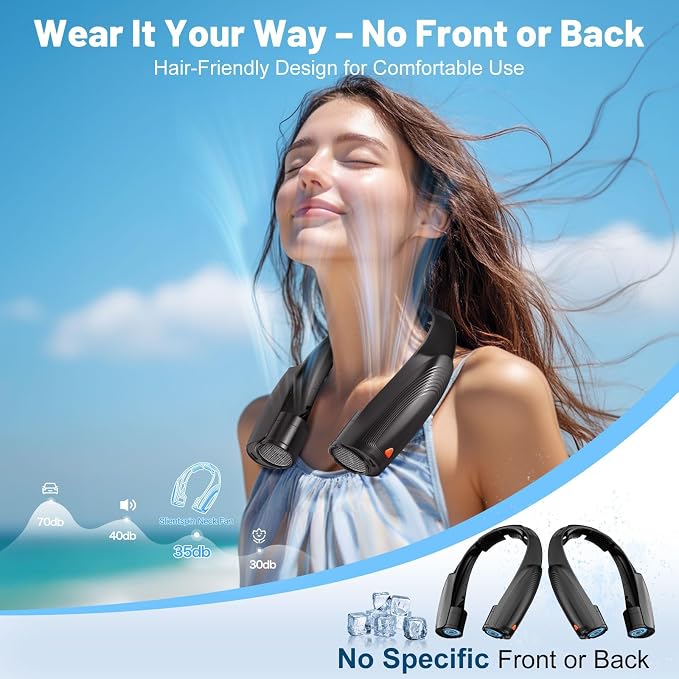 Portable Neck Fan with 6 Powerful Speeds, 8000mAh Battery Rechargeable Fan | 20H Runtime, Hands-Free 360° Cooling Personal Wearable Neck Fan, Gift for Women Men Travel Concerts