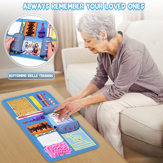 Fidget Blanket, Dementia Activities for Seniors, Alzheimer's Products, Aids in Therapy of Person with Autism, Alzheimers and Dementia. (12 x 24 in)