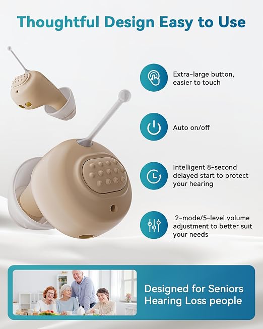 Hearing Aids for Seniors, Rechargeable OTC Hearing Aids with Noise Reduction, Providing Clear Sound Quality and Comfortable Wearing for Adults Hearing Loss, Invisible In-Ear Design (Light White)