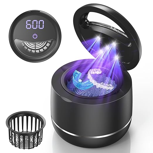 Ultrasonic Retainer Cleaner, 48kHz Denture Cleaner Machine with Dual Mode Digital Timer for Braces, Night Guard, Mouthguard, Toothbrush, Jewelry, 7.8OZ Dental Cleaning Pod