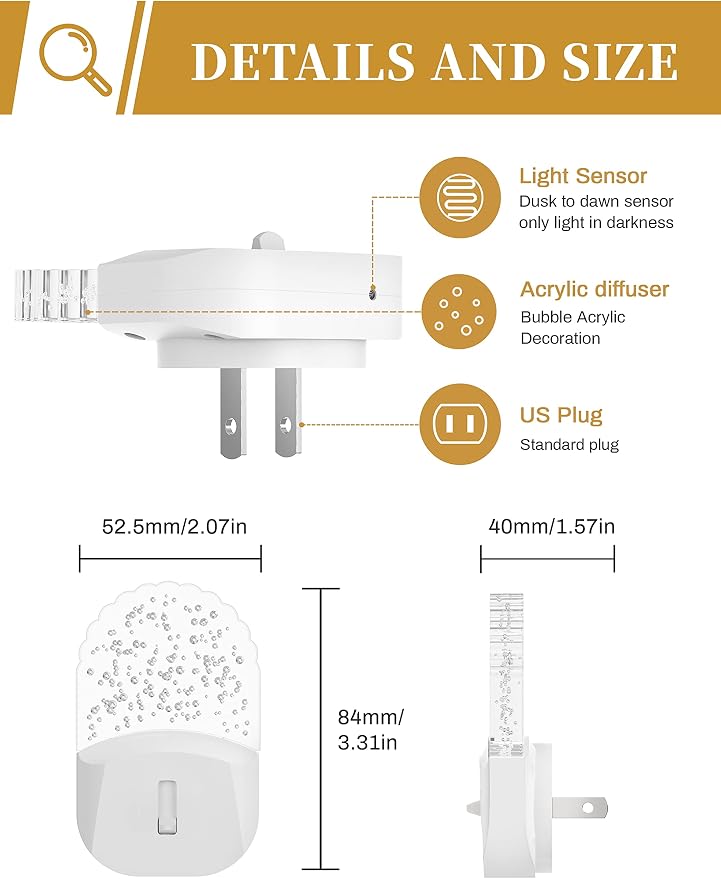 LED Night Light,Baby Night Lights [2 Pack],Plug in Night Light | Auto Dusk to Dawn Sensor,Adjustable Brightness NightLight,for Kids Bathroom Bedroom Nursery Room,Soft White 3000K