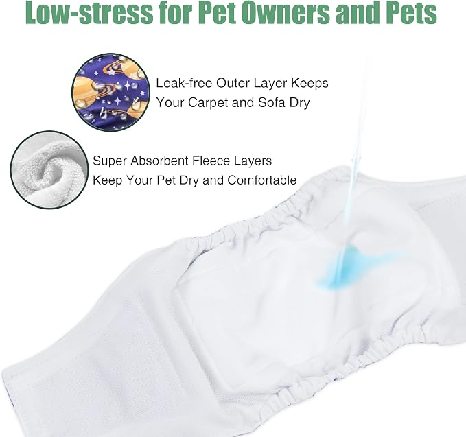 wegreeco Washable Male Dog Diapers (Pack of 3) - Washable Male Dog Belly Wrap (Vast Sky, XS)