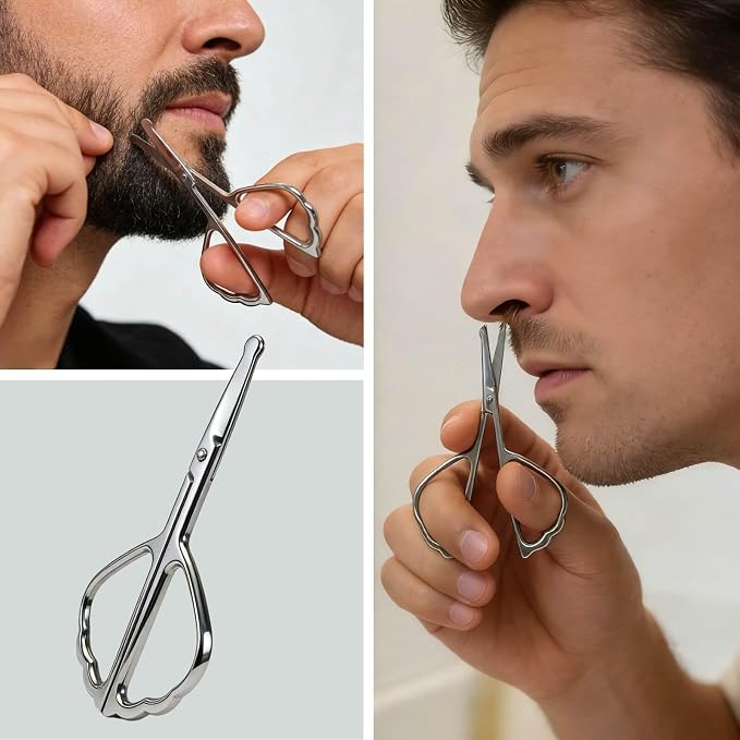 2PCS Stainless Steel Safety Nose Hair Trimmers for Men & Women | Grooming Scissors Set, Rounded & Pointed Tip, Nose Ear Eyebrow Beard Trimming, Baby Nail & Travel Portable