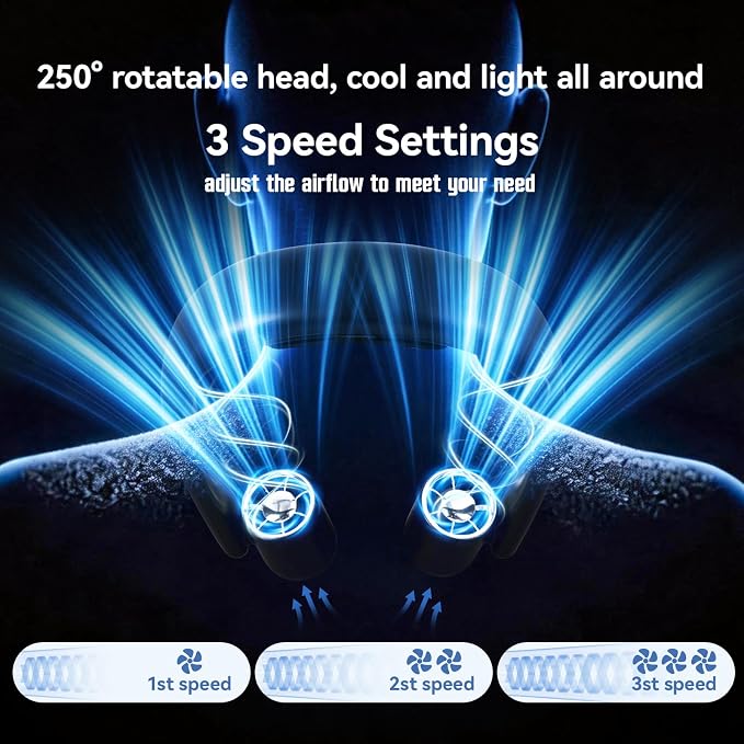 VAVOFO Portable Neck Fan with Book Light, Hands Free Wearable Cooling Fan | 6000mAh Rechargeable, 3 Speeds, 250° Adjustable, Ideal Gift for Reading, Travel, Office, Hiking, Fishing & Sports