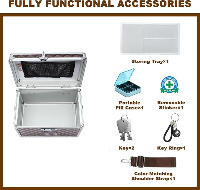 Storage Box with Key Lock, Lockable Medicine Storage Box, Empty First Aid Box, Security Lock Box, Multipurpose Locking Box for Home and Outdoor Use (Coffee, Medium)
