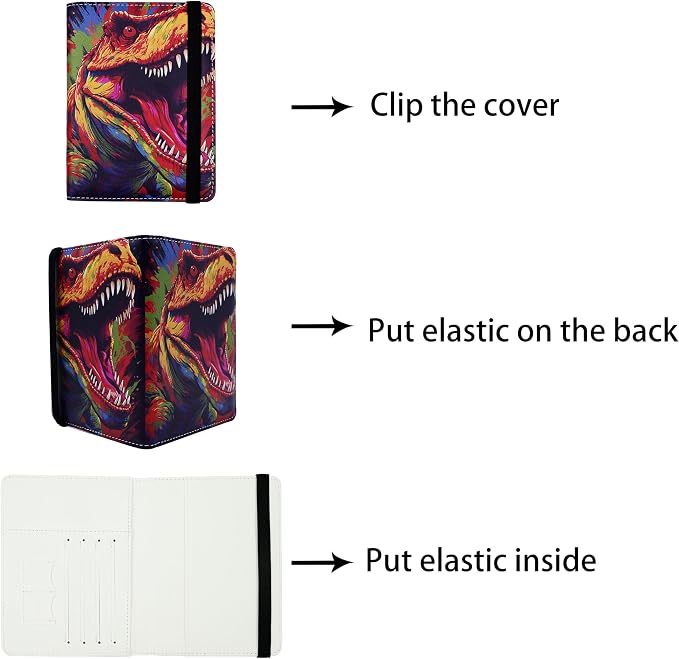Passport Holder for Women and Men PU Leather Passport Cover for Travel (Colorful Dinosaur)