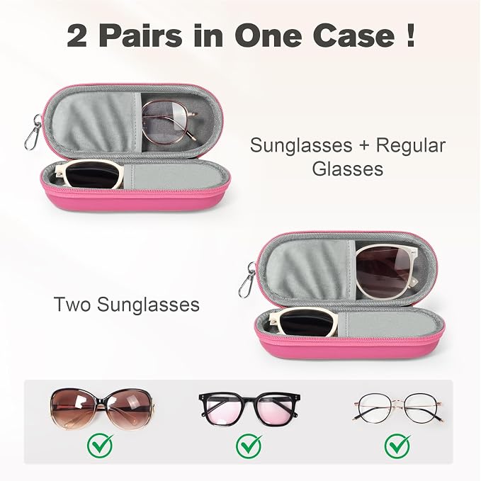 Double Eyeglasses Case, Dual Glasses Sunglasses Organizer with Zipper Closure, Eyewear Storage Box for Men Women Travel