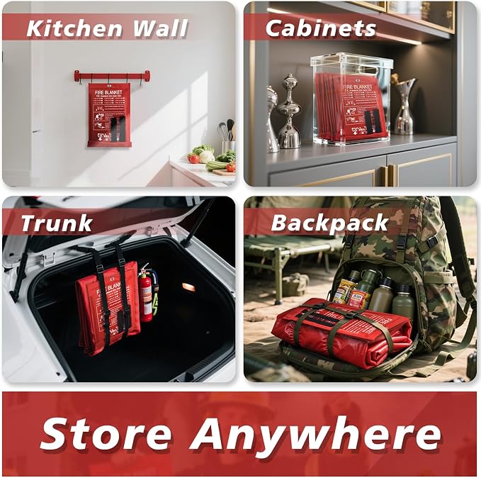 Smilco Fire Blanket - 40" x 40" Fiberglass Emergency Fire Blanket for Home and Kitchen, Bedroom, Camping, Grill, Fireplace, Easy,Safe for Young Adults and Seniors