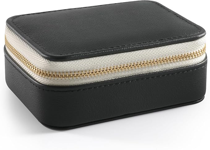 Genuine Leather Travel Pill Organizer Box Case 1 Times a Day for Purse for Women, Cute Medicine Pill Holder Containers for Vitamin Small Weekly Daily 7 Day Am Pm Pill Organizer(Black)