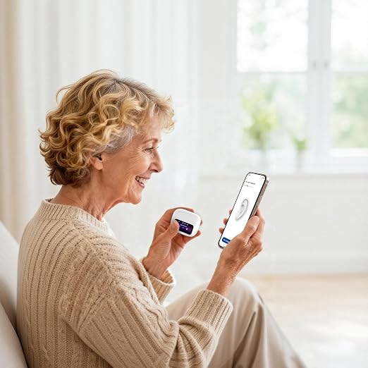 Touchscreen Rechargeable Hearing Aids for Seniors, Bluetooth Hearing Aids with APP Control, 38dB Sound Gain, 7-Level Volume Adjustment, In-Ear Design
