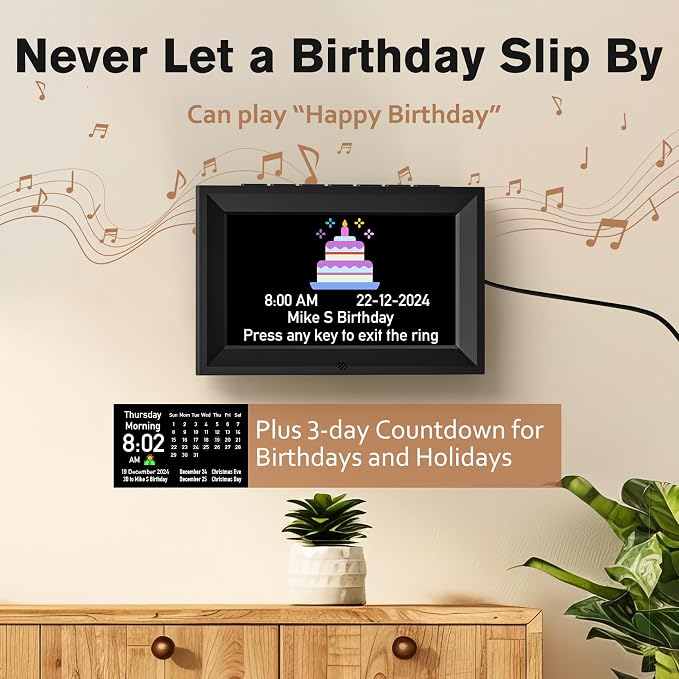 7'' Digital Dementia Clock, Talking Clock with 10 Volumes | 6 Display with 10 Color Modes, Auto Dimmable, Alarms & Birthday & Holiday Reminders, 3 Pill Reminders Clocks for Seniors
