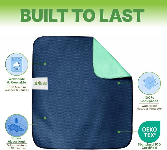 Bed Pads Washable Waterproof 34"x36"- Pack of 4 Navy Incontinence Bed Pads | Washable Pee Pads for Adults - Dementia Products for Elderly & Elderly Assistance Products - Reusable Pee Pads Dogs & Kids