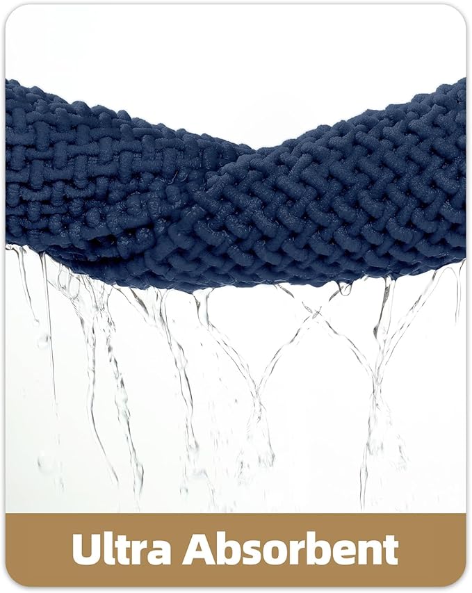 Color&Geometry Chenille Pile Bathroom Rugs Upgraded Denser, 17"x29.5" Non Slip Absorbent Blue Bath Mats for Bathroom Thin Fit Under Door, Washable Quick Dry, Standard Sized