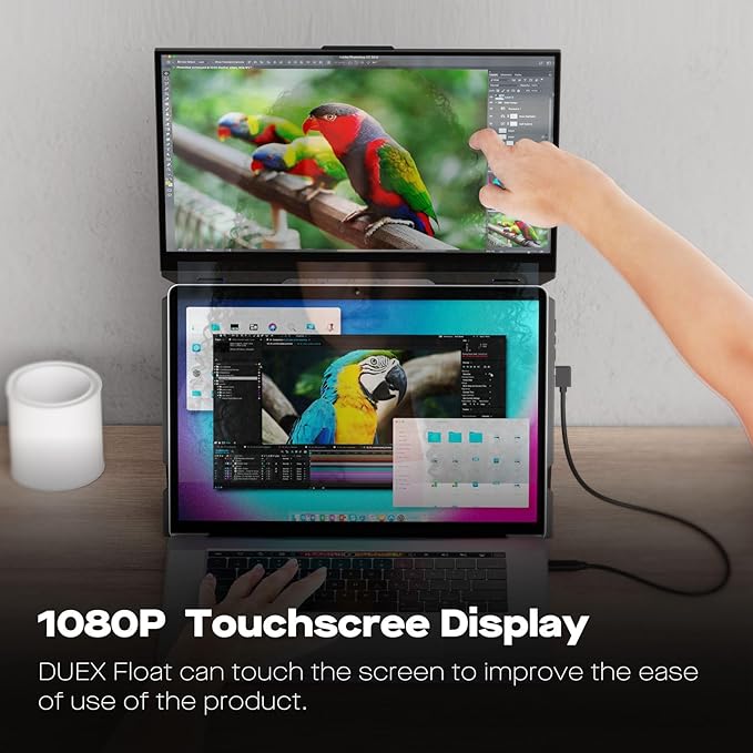 Duex Float Mobile Pixels 15.6" Stacked Portable Screens, Full HD IPS 1080P Touchscreen Monitor with Built-in Kickstand, USB Type-C/HDMI Plug and Play, Support Windows/Mac/Android/ChromeOS/Switch