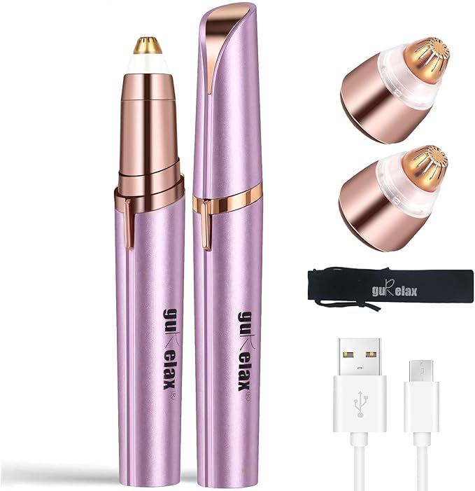 gurelax Eyebrow Trimmer for Women,Electric Eyebrow Hair Remover, Painless Brow Razor Shaper with LED Light, USB Rechargeable, Eye Brow and Face Epilator