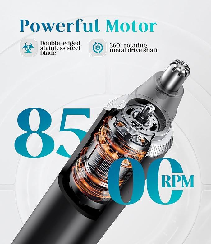 Nose Hair Trimmer for Men and Women, Type-C Rechargeable Precision Groomer with Double-Edged Blades, Painless & IPX7 Waterproof Design for Nose, Ears, Eyebrows and Facial Hair - Black