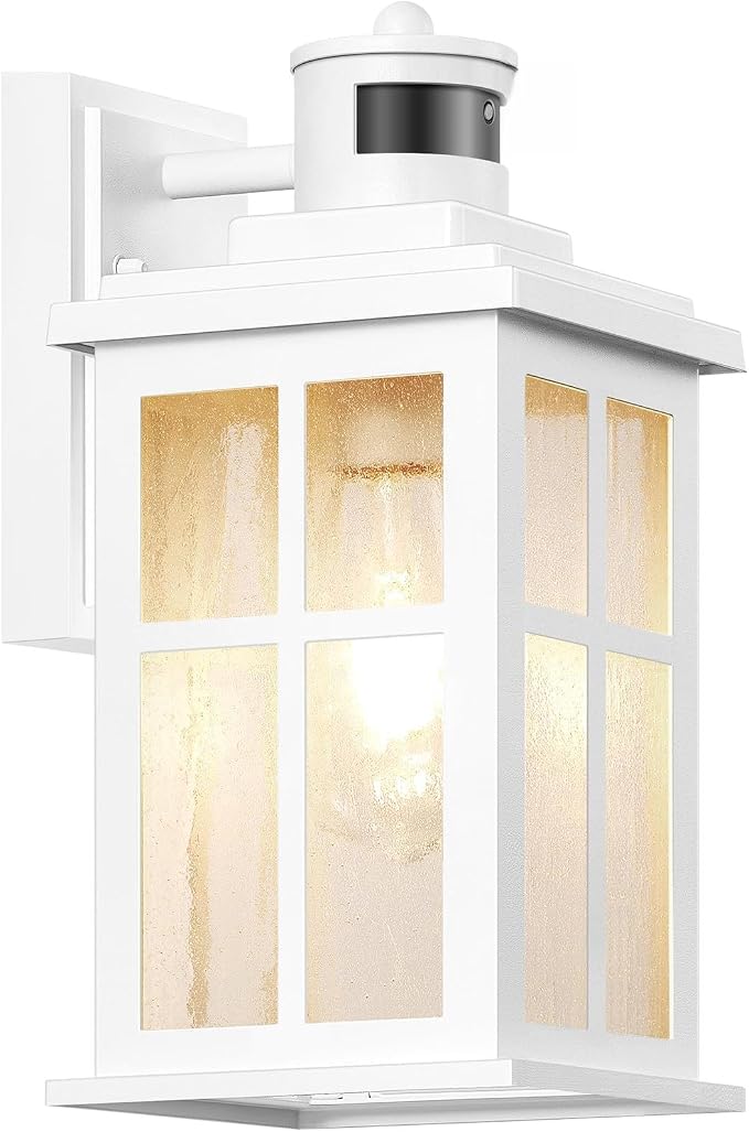 VIANIS Motion Sensor Porch Lights Outdoor, 3 Modes White Outside Wall Light | Dusk to Dawn Outdoor Wall Sconce Lantern, E26, 100% Aluminum Exterior Lighting Fixtures Wall Mount for House, Garage, Patio