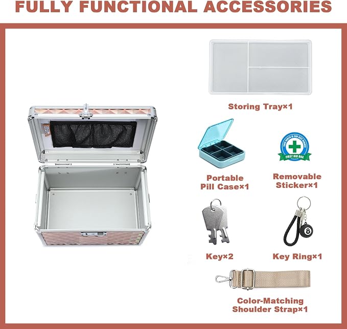 Storage Box with Key Lock, Lockable Medicine Storage Box, Empty First Aid Box, Security Lock Box, Multipurpose Locking Box for Home and Outdoor Use (Champagne, Medium)
