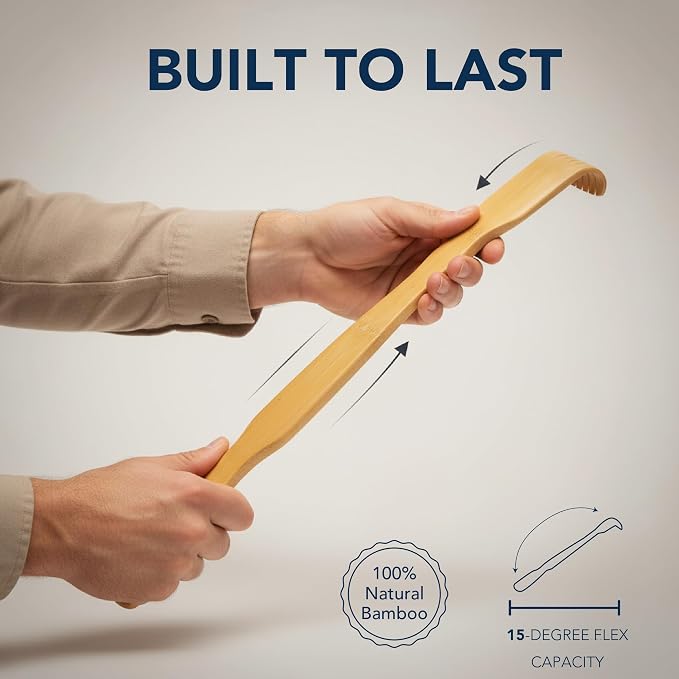 Slick- Bamboo Back Scratcher, 16.5", 2 Pack, Long Handle | Wooden Back Scratcher for Men & Women, Smooth Edges, Triple Polished Finish for Comfort, Relaxation & Daily Use
