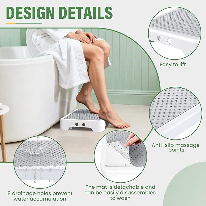 SOYO Mobility One Step Stool, Heavy Duty Indoor Outdoor Non-Slip Small Step Platform Assistive Device for Adult Elderly, Standing Support and Step Riser for Car, Bed, Door, Stair, Bathroom, White-Gray