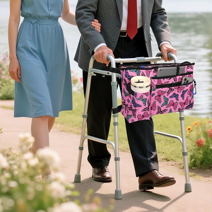 ZHCHG Walker Bag with Cup Holder, Walker Accessories for Seniors Detachable | Foldable Walker Basket with Large Capacity, Best Gift (Not Fit Rollator Walkers)- Lightpink