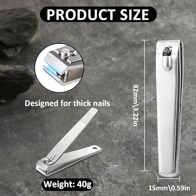 Straight Nail Clippers for Thick Nails Sturdy Stainless Steel Fingernail Toenail Clippers Trimmers Thick Toenail Clipper for Men Women (Silver)