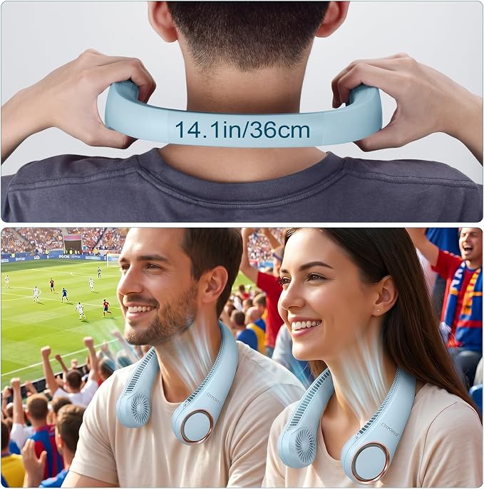 CIVPOWER Neck Fan: Portable Personal Neck Cooling Rechargeable Bladeless Fan - Hands Free 3 Speed 4000 mAh Battery USB Operated Wearable Headphone Design - Gift for Men Women Outdoor (Light Blue)