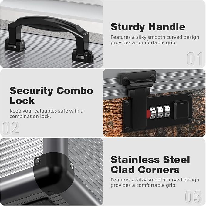 Glosen security lock box with code medicine lock box for Personal Items (Medium size 12inch Black) Lockable Dorm Storage Trunk with code Lock - Briefcase