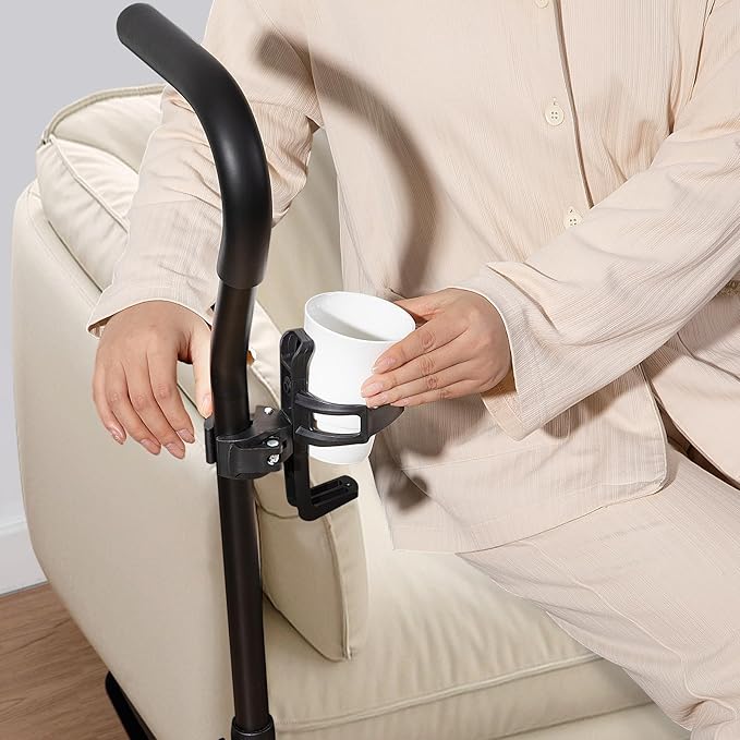 Black Alloy Steel Adjustable Height Chair Lift Assist with Cup Holder, Prevents Falls, 350 lbs Capacity, 5 Position Height Adjustability, Ideal for Elderly, Disabled, Handicap