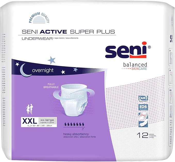Seni Active Super Plus Unisex Adult Incontinence Underwear, Heavy Absorbency, Pull On Disposable Overnight Underwear for Men & Women (XX-Large, 24, Count)