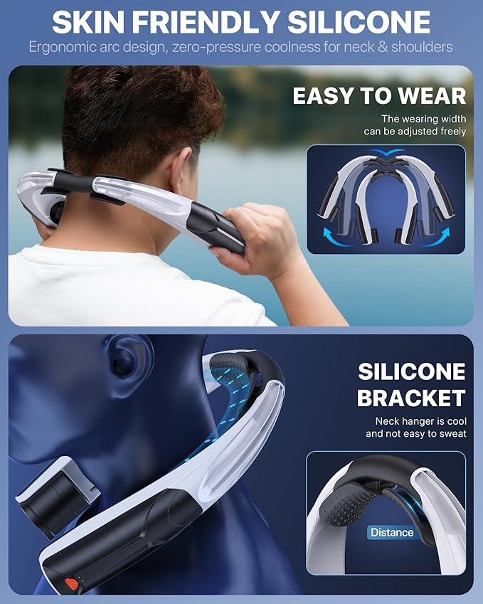 AaoLin Portable Neck Fan with 6000mAh Battery, USB-C Rechargeable, Black Hands-Free Personal Fan 6 Speeds, 6-20Hrs Cooling for Outdoor Sports/Gym/Office, Adjustable 11oz Lightweight, Neck Cooler