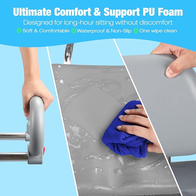 Sliding Shower Chair Tub Transfer Bench with 360°Swivel Seat,Anti-Slip Design,with Security Belt for Elderly and Disabled,Adjustable Height with one Touch Slide Button,Gray