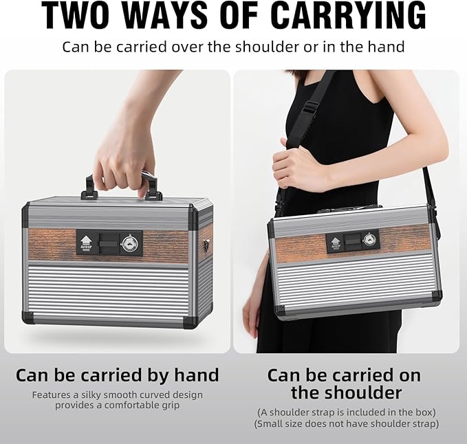 Glosen Medicine Lock Box,locking medicine box, Security Lock Boxes【Medium Black】 12 x 7.68 x 7.87 Inch, First Aid Key Safe Box for Medication