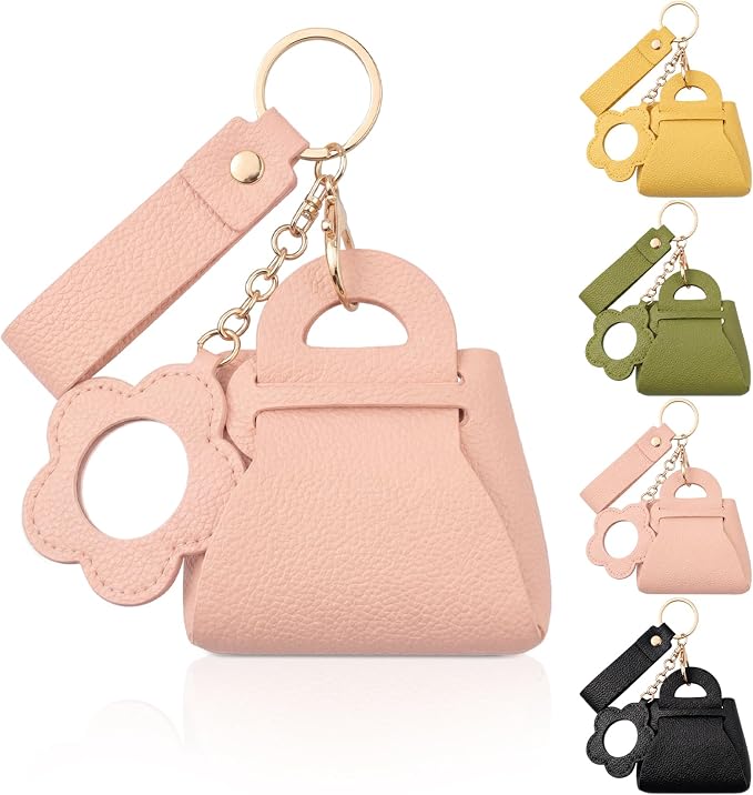 Liliaafar 4 Pcs Mini Backpack Keychain Mini Coin Purses for Women Cute PU Leather Makeup Bag with Keychain, Multi Pocket Card Holder Cable Organizer Giftable Zipper Pouch (Cute Mirror)