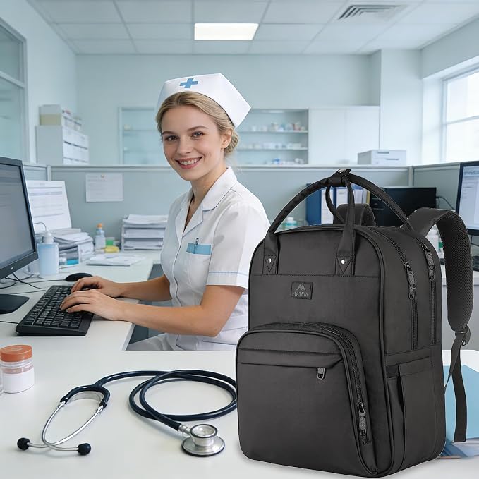 MATEIN Medical Backpack, 17 Inch Laptop Backpack with Removable Organizer | Work Clinical Bag for Business, Extra Large, Waterproof, Anti Theft, Padded Womens Nurse Bag for College, Travel, Home, Black