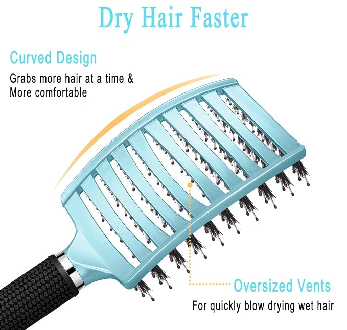Detangling Brush for Women & Kids, Wet & Dry Hair, All Hair Types | Less pulling & breakage, Boar bristles tame frizz & add shine, Vents for faster blow-drying, Lightweight 4 oz, Non-slip grip