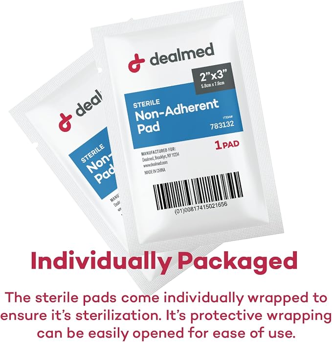 Dealmed Sterile Non-Adherent 3" x 4" Gauze Pads – 100 Count (1 Pack) Non-Adhesive Wound Dressing, Highly Absorbent, Non-Stick, Individually Wrapped for Extra Protection (Box of 100)