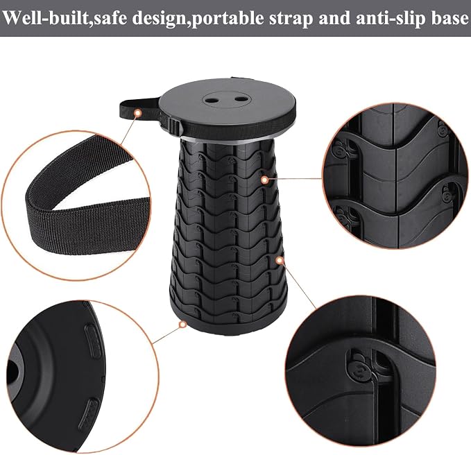 Fishboy Upgraded Collapsible Stool, 400lbs Max Weight, Lightweight But Sturdy, Portable Retractable Folding Telescoping Foldable Camping Stool for Adults Outdoor Fishing Hiking Gardening Travel BBQ