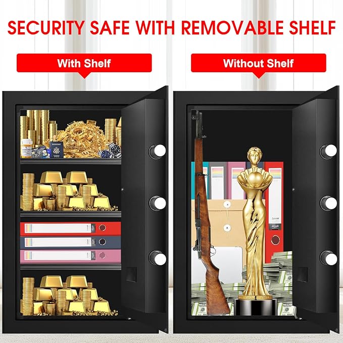 5.2 Cub Large Home Safes Fireproof Waterproof, Anti-theft Fire Safe with Programmable Keypad, Spare Keys and 3 Removable Shelves, Digital Home Security Safe Box for Home Document Money Valuables