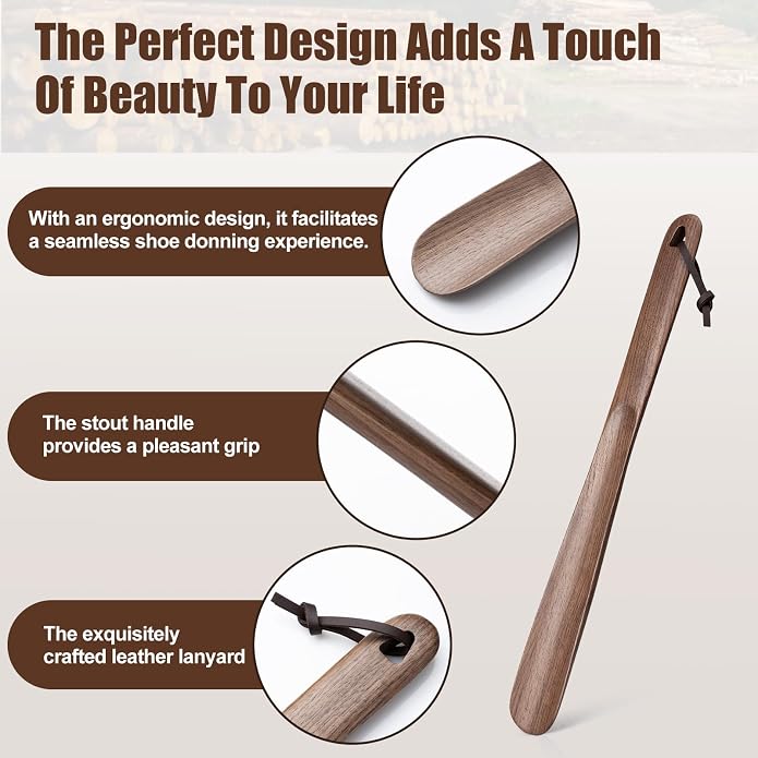 Wooden Shoe Horn Long Handle 15in 29.53in,Fas-Grade Walnut Wood Extra Long Handled Shoehorn For Men Women Seniors