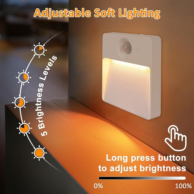 8 Pack Rechargeable Stair Lights for Indoor, Motion Sensor Night Lights | RGB, Stepless Dimming, Automatic, Magnetic, Battery Operated LED Lamp for Step Toilet Hallway Under Cabinet Closet Wall