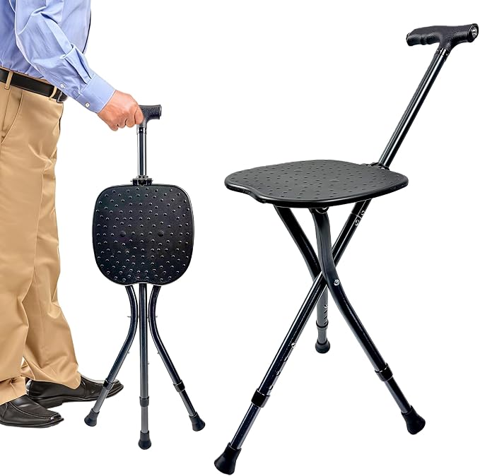 FATTCHIAR Walking Cane with Seat Folding Lightweight Adjustable Cane Chair Foldable for Seniors Portable Seat