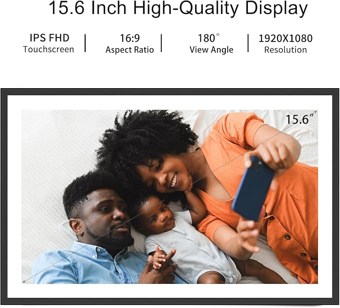 Frameo 15.6 Inch Large Digital Picture Frame WiFi phtoto Easy Setup to use | FHD digital photo frame Touch Screen Auto-Rotate Free Share Photos and Videos Gift for mon Father Women