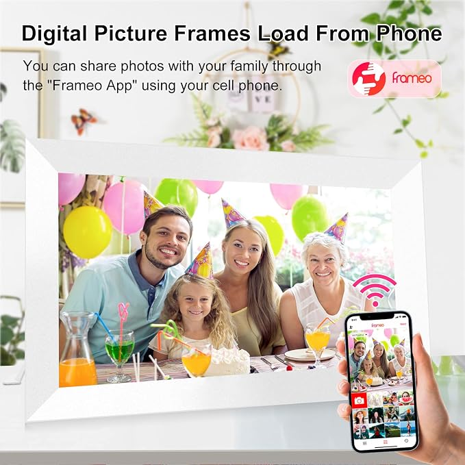 Digital Picture Frame 15.6 Inch Large Frameo Digital Photo Frame，32GB, 1920 * 1080 IPS HD Touch Screen, Electronic Picture Frame IPS Touch Screen with Auto-Rotate, Frameo Digital Frame WiFi(White)
